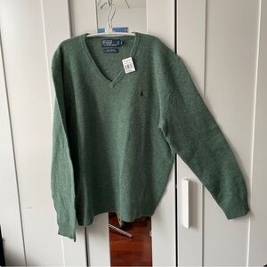 POLO Ralph Lauren Men’s Green Heather Lambswool V Neck Sweater NWT
